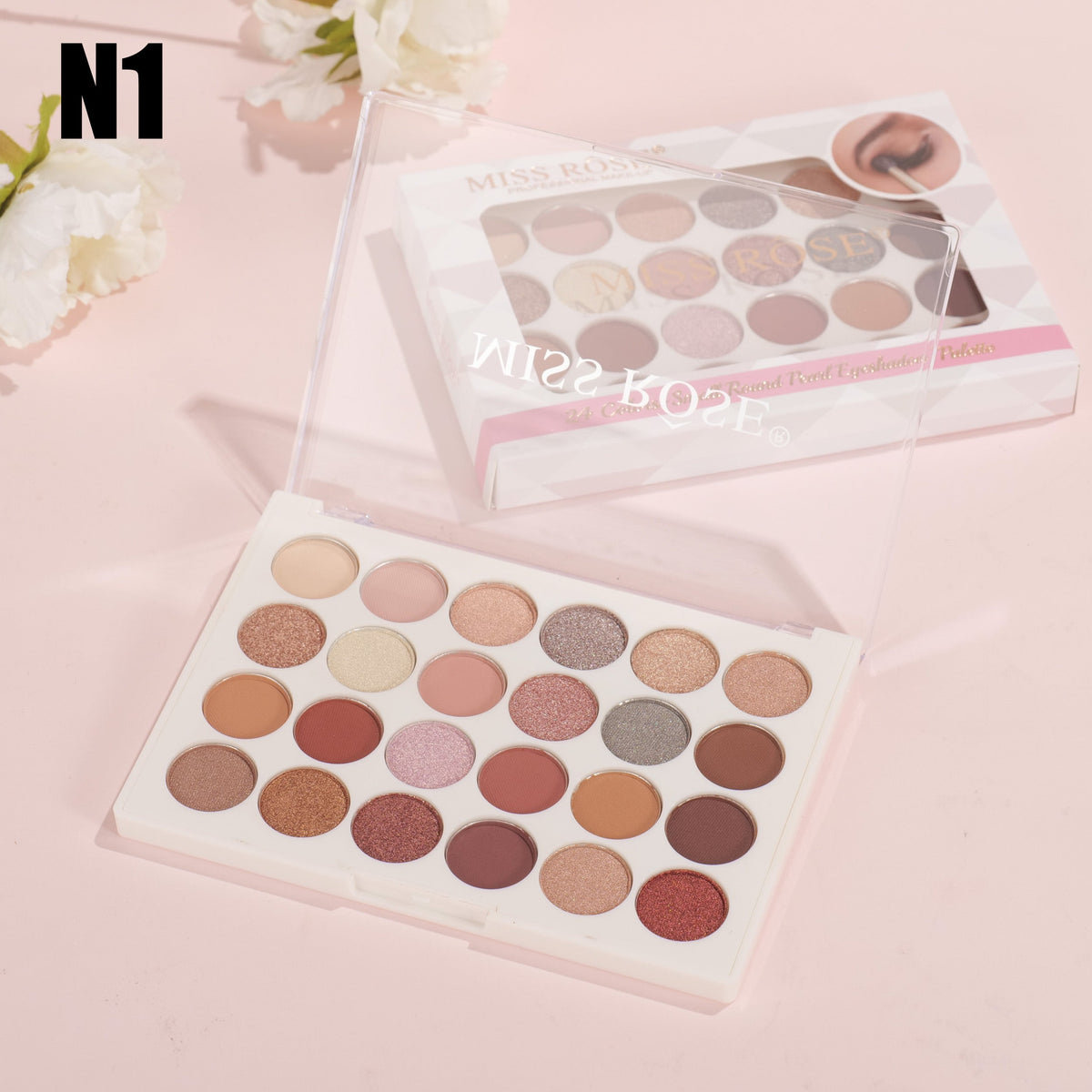 Miss Rose 24 Color Small Round Pearl Eyeshadow Palette