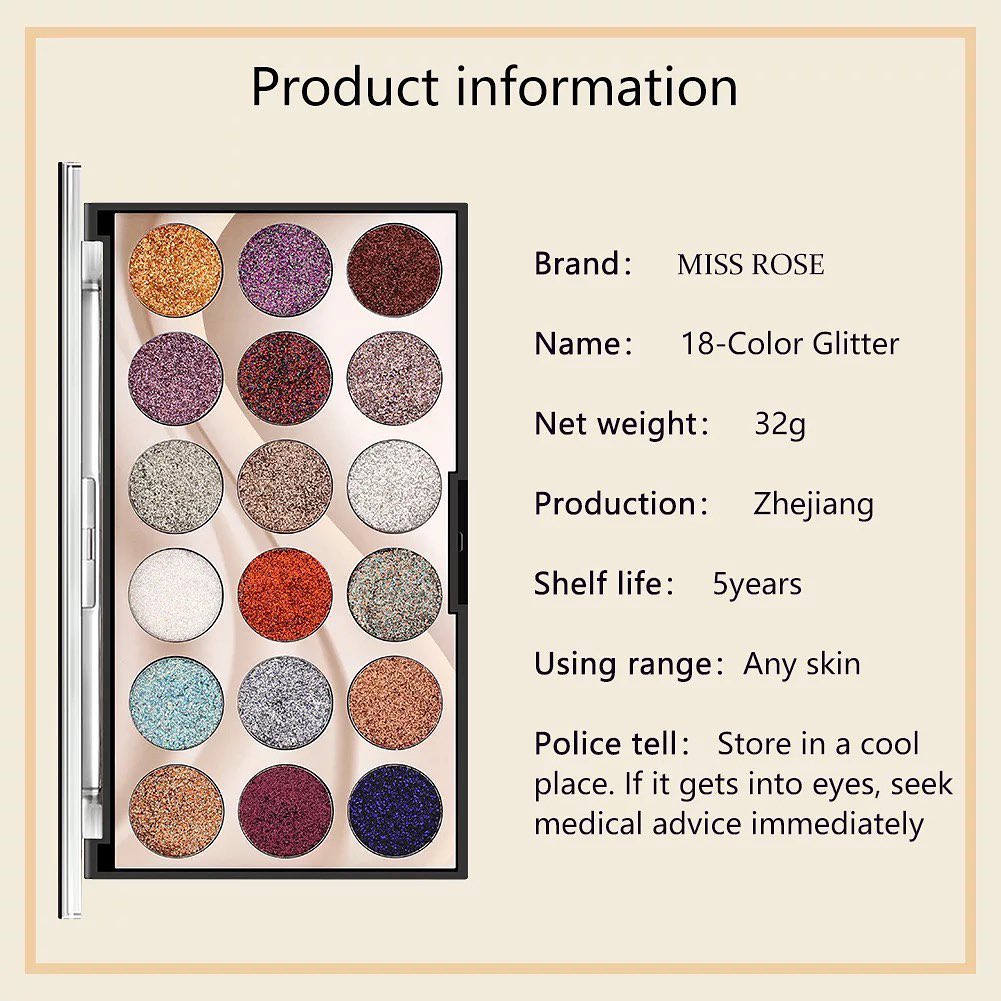 MISS ROSE 18-Color Glitter Eyeshadow Palette