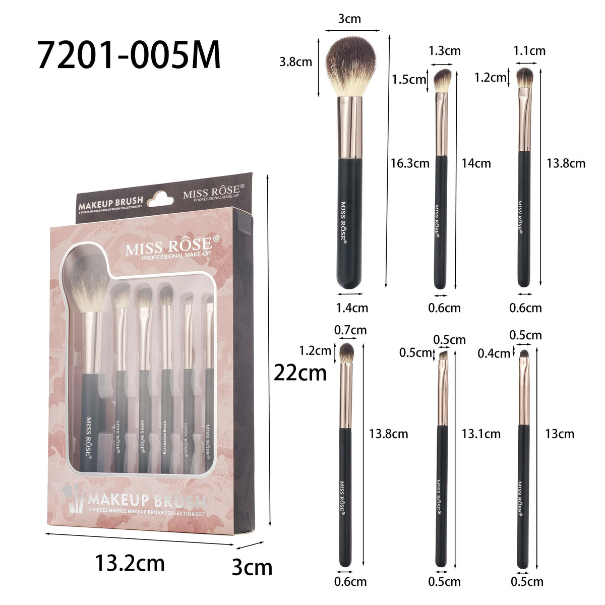 Miss Rose Makeup Brush Set (6 Piece)