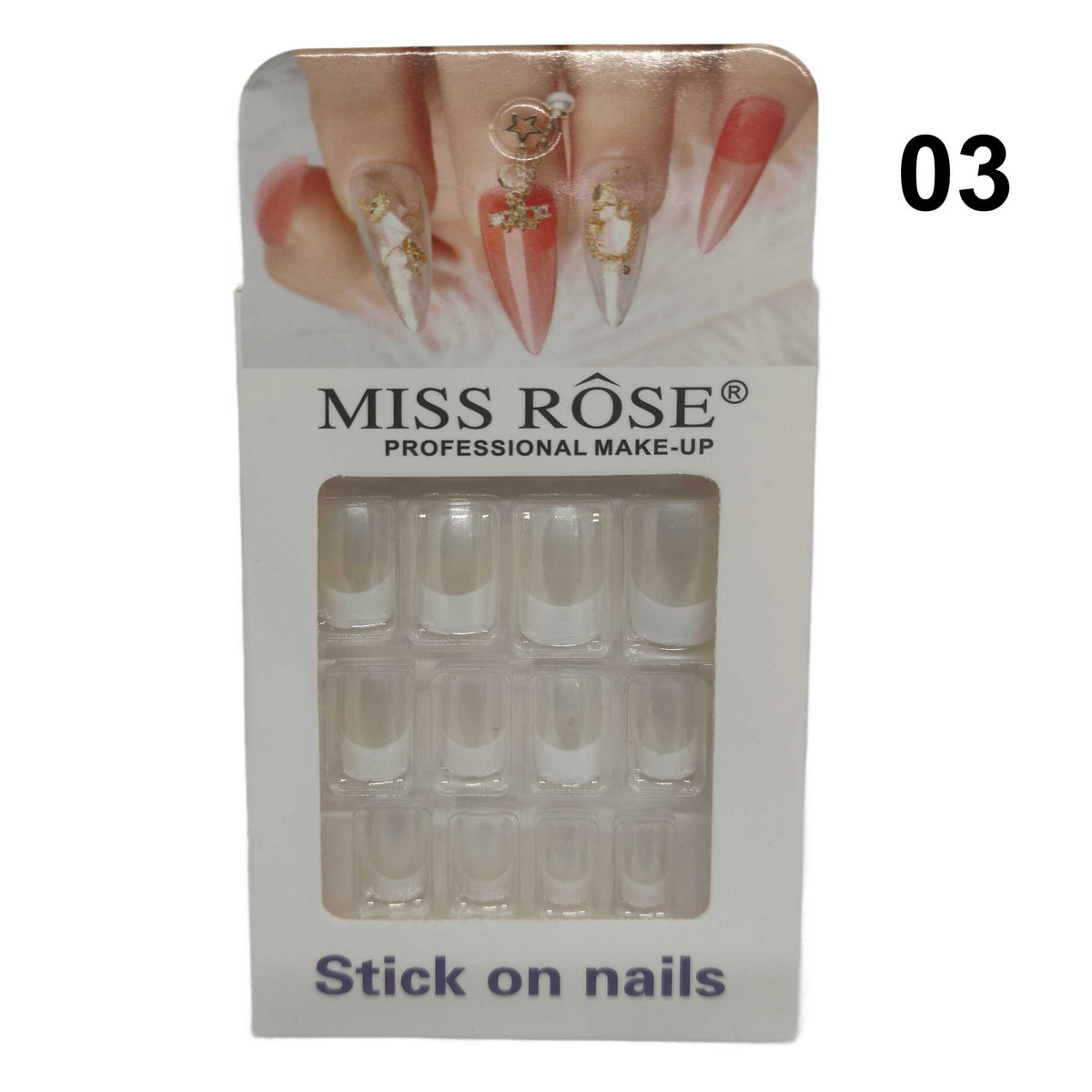 Miss Rose Stick on French Nails